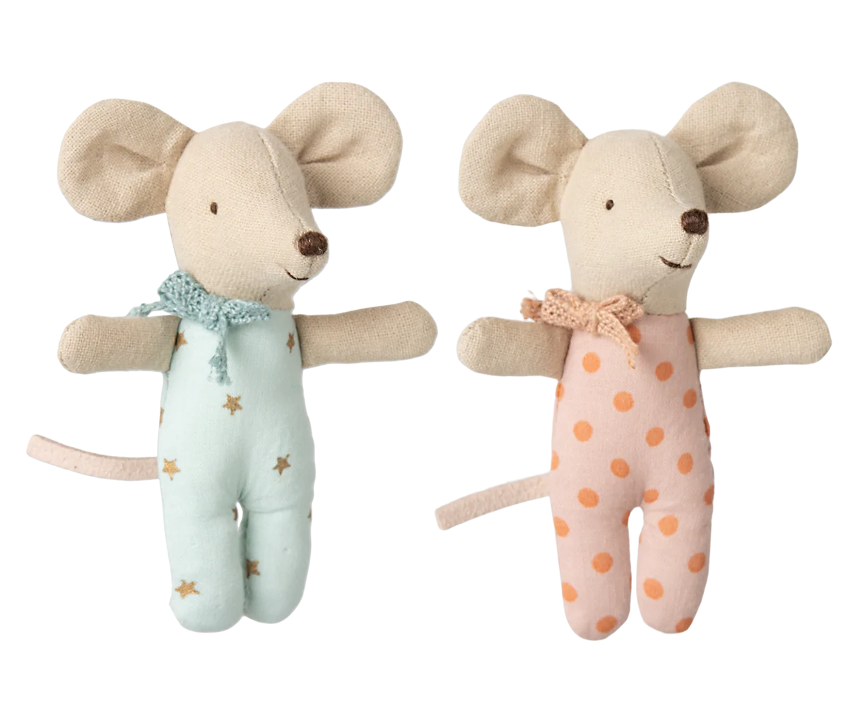Jumeaux bébés souris dans leur boîte assortie - MAILEG