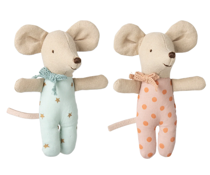 Jumeaux bébés souris dans leur boîte assortie - MAILEG