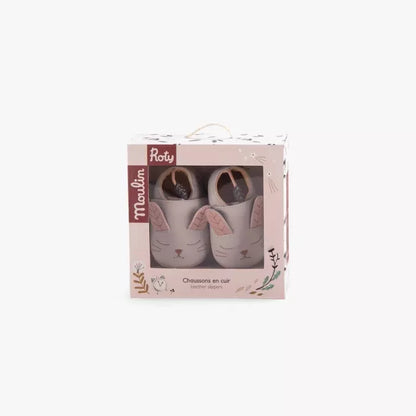 Chaussons en cuir lapin gris "Après la pluie" - MOULIN ROTY