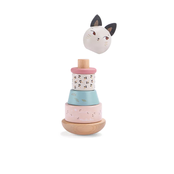 Culbuto chat empilable en bois "Après la pluie" - MOULIN ROTY