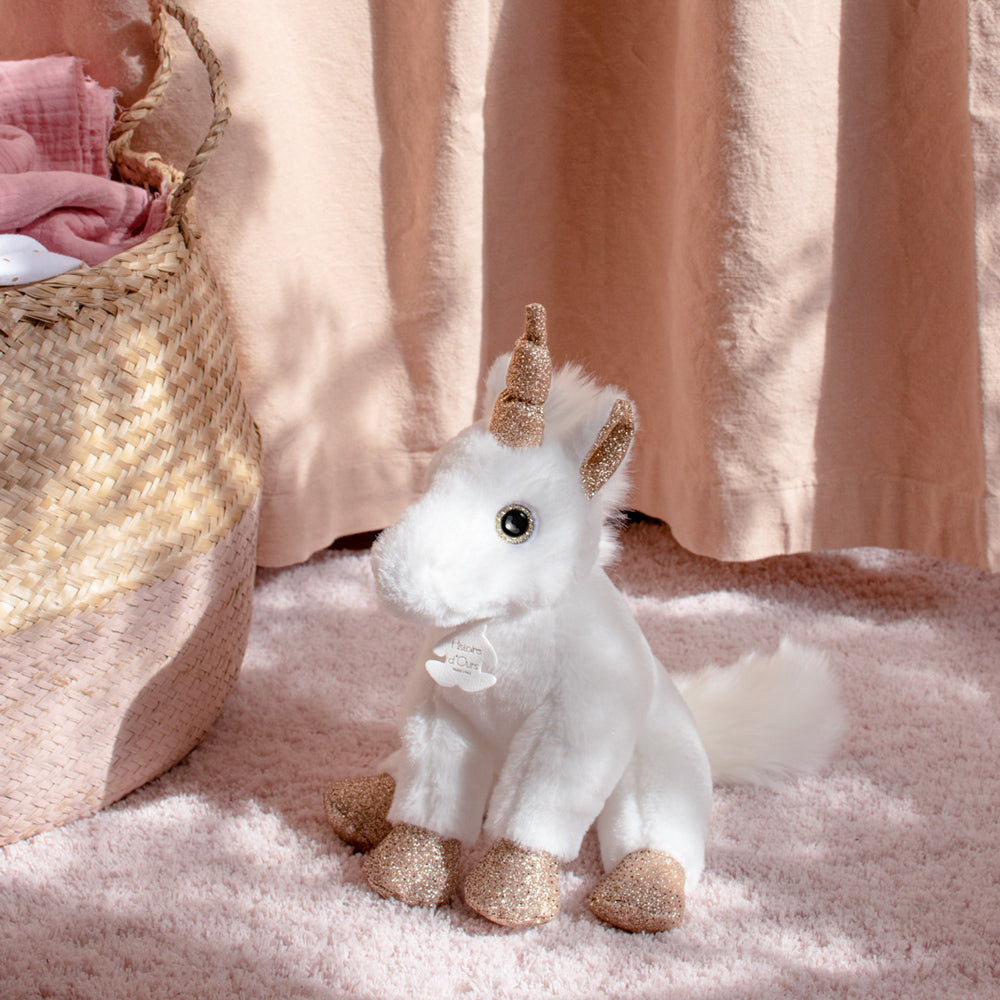 Peluche Licorne paillettes Blanche Or - 23 cm - HISTOIRE D'OURS