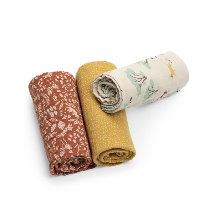 MOULIN ROTY - Set de 3 langes imprimés La forêt Mawa