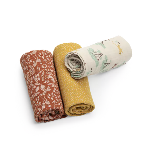 MOULIN ROTY - Set de 3 langes imprimés La forêt Mawa
